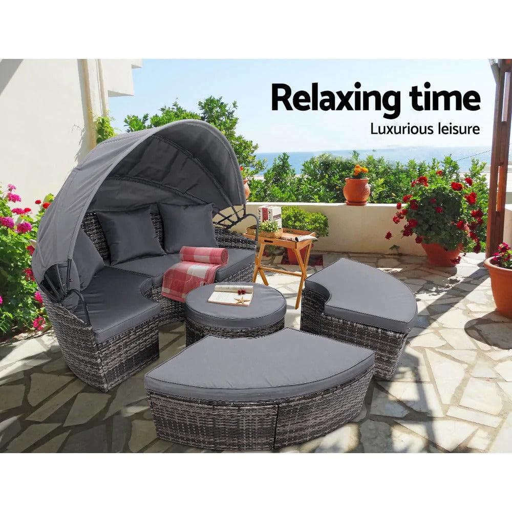 Dreobe Outdoor Day Bed Round Sofa - Grey